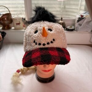 Holiday Time Snowman Hat with Red Plaid Brim